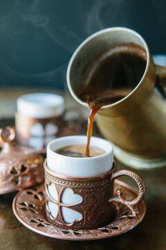 Turkish coffee in turkish coffee pot 