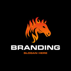 Animal Horse Flame Vector Logo Design