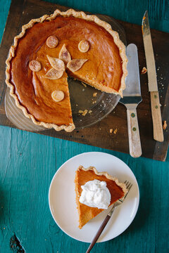 Pumpkin pie with whipped cream