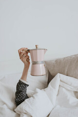 good morning - geyser coffee maker in hand