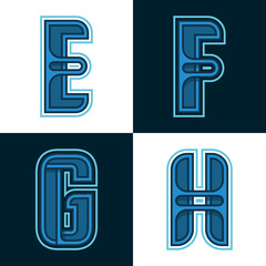 Vector set alphabet of fonts Blue Monogram : E, F, G, H