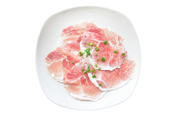 Sliced pork on white background