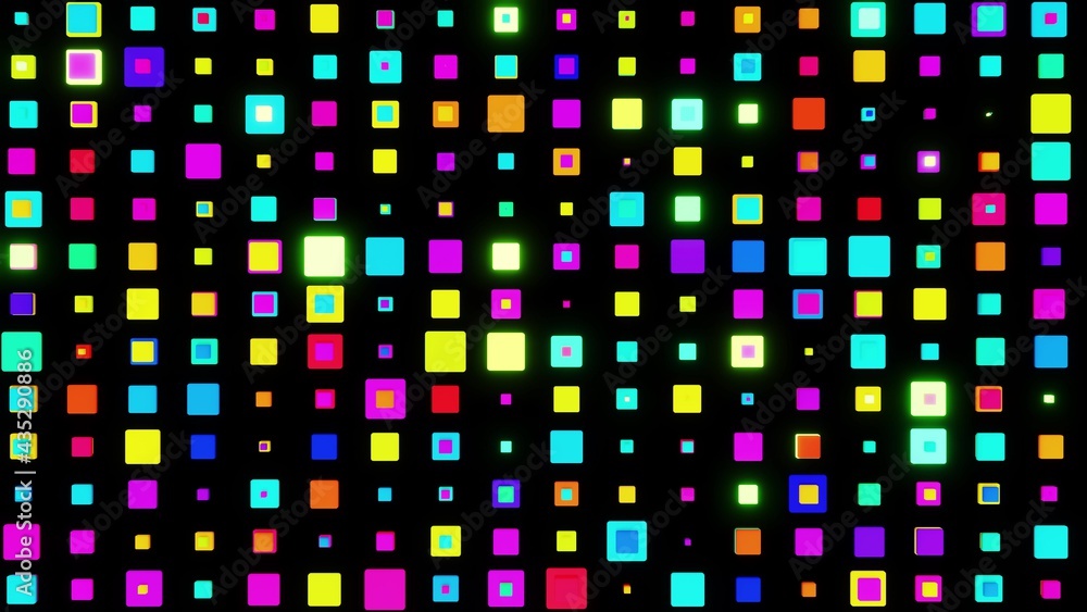 Poster 3d render. simple geometric background with colorful plates on plane flashing like neon lights. crea