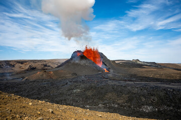The volcano eruption at Geldingardalir in Iceland 16th of May 2021. 