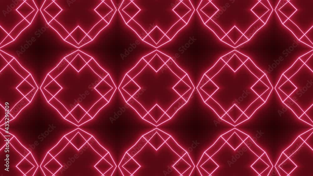 Poster symmetric mosaic neon pattern on a black background. minimal seamless motion graphic backdrop