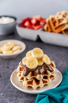 Liege waffles with nutella and bananas