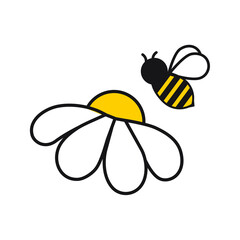 vector image of a bee on a chamomile flower at work collecting nectar color isolated on a white background