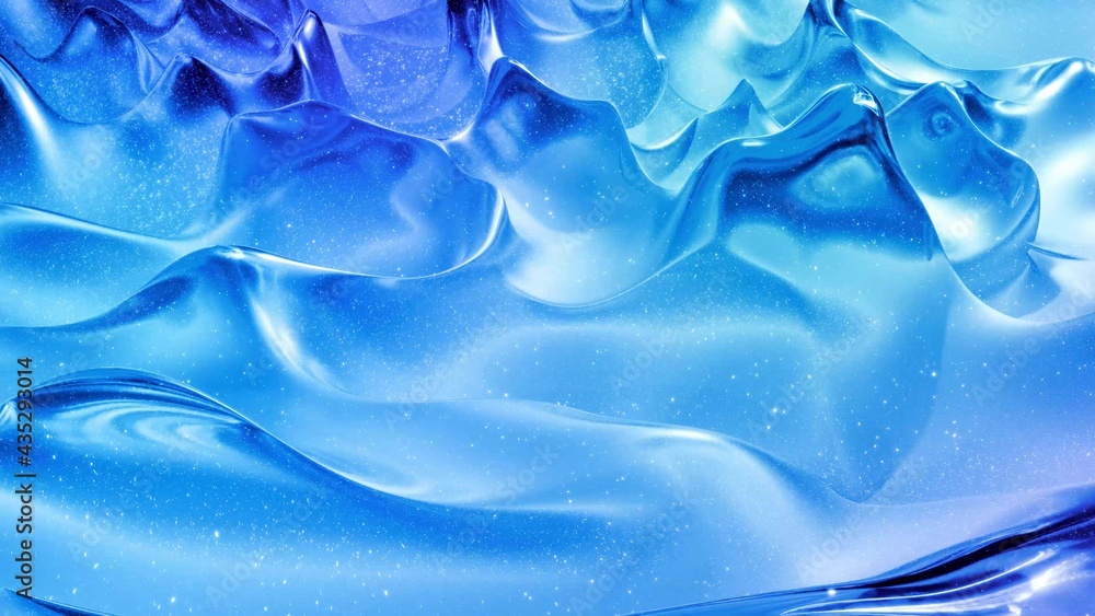 Poster abstract liquid background with wavy sparkling pattern on shiny glossy surface. viscous blue fluid l