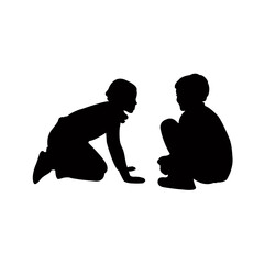 children playing together, silhouette vector