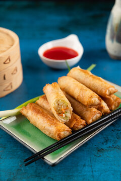 Spring Rolls On Rectangle Plate 