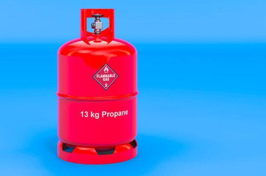 Propane Cylinder With Compressed Gas On Blue Backdrop, 3D Rendering