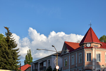 City architectural building and clouds