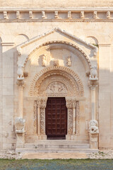 The north portal of the Abbey of San Leonardo in Lama Volara, dating back to 12th century, Siponto,...