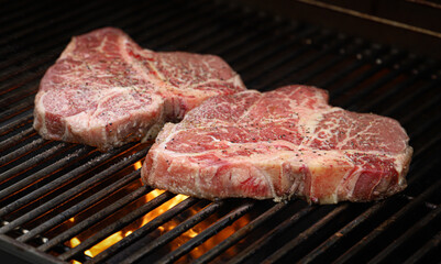 Porterhouse steak on grill