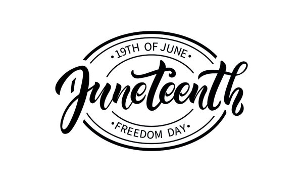 Juneteenth freedom day, hand-written text, typography, hand lettering, calligraphy. Hand writing of word Juneteenth, june 19, 