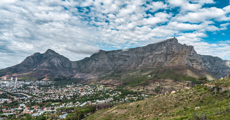 Table mountain Panoramic view with Cape Town city bowl in the foreground - Great outdoors adventure and travel holiday destination, Cape Town, South Africa