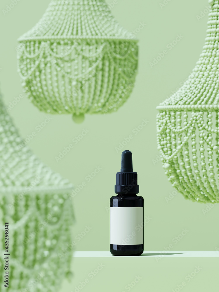 Aufkleber abstract mockup background for product presentation. beaded chandelier, cosmetic bottle and podium o