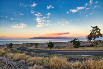 Lanai from the west maui mountains at dawn.