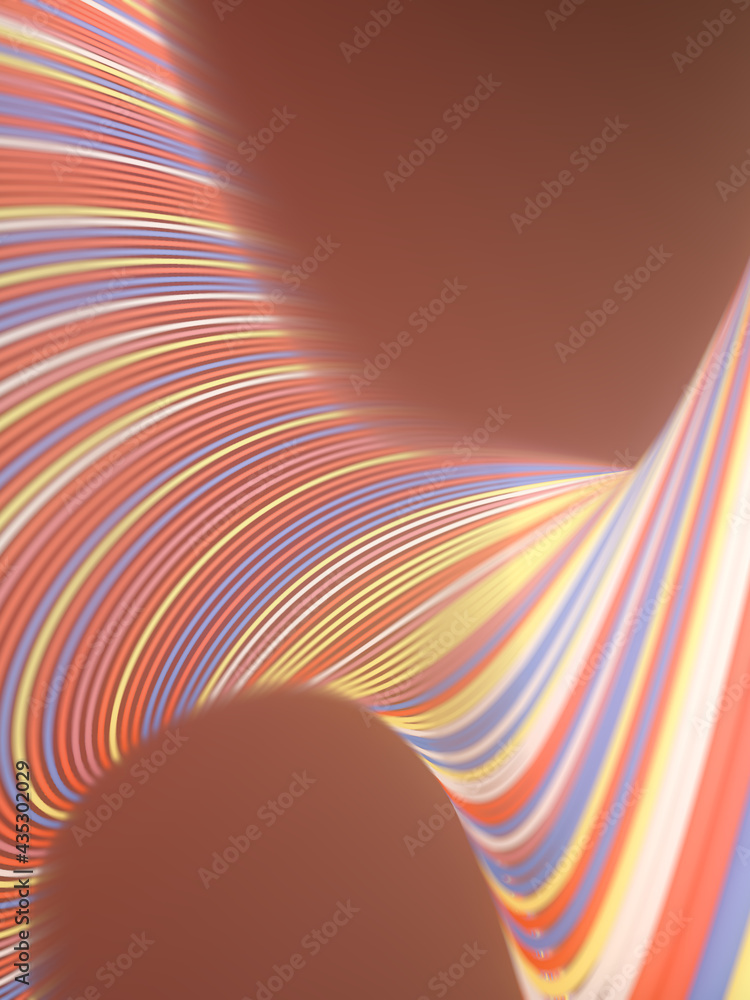 Poster Wavy digital illustration of twisted multicolored lines. Abstract template with curving geometric shapes. 3d rendering