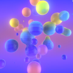 Floating liquid blob with depth of field. Fluid abstract metaball futuristic shapes. 3d rendering digital illustration