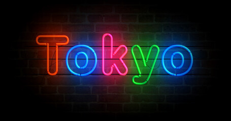 Tokyo symbol neon light 3d illustration