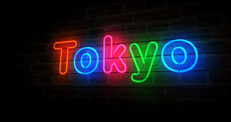 Naklejka na ściany i meble Tokyo symbol neon light 3d illustration