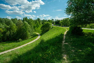 Fototapeta na wymiar Mitino landscape park - idyllic May in Moscow