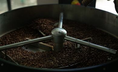 coffee beans cooling in roaster