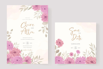 Fototapeta na wymiar Elegant wedding invitation template with chrysanthemum flower design