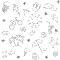 Seamless pattern with summer elements. Doodle style.