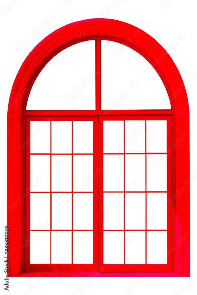 Wall mural European style large curved red aluminum door frame isolated on a white background