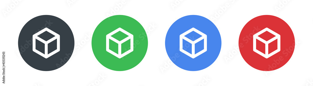 Poster 3d object box icon vector illustration in colourful circle shape.