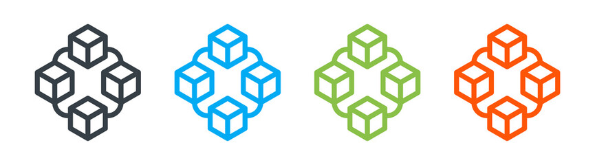 Cryptocurrency blockchain decentralized distributed network with blocks icon. Vector illustration