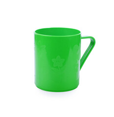Plastic green cup isolated on white background