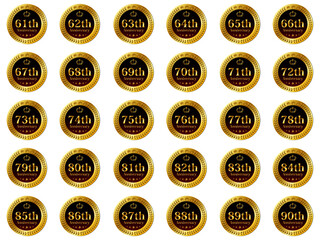 ６１周年から９０周年の王冠アイコンセット