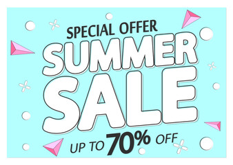 Summer Sale up to 70% off, poster design template, season best offer, discount banner, vector illustration