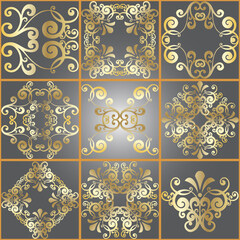 Seamless patchwork tile. Majolica pottery tile. Portuguese and Spain decor. Ceramic tile in talavera style. Vector illustration. Abstract seamless patchwork pattern with geometric and floral ornament
