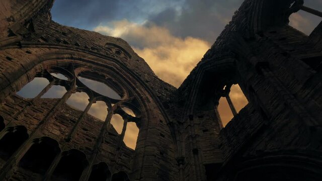 Church Ruins At Sunset Looking Up From Interior