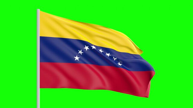 National Flag Of Venezuela Waving In The Wind on Green Screen With Alpha Matte