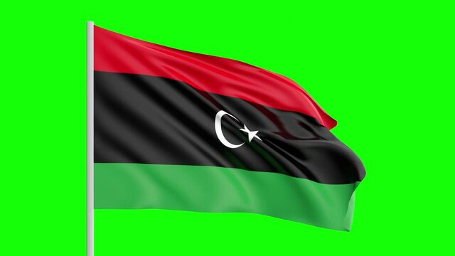 National Flag Of Libya Waving In The Wind on Green Screen With Alpha Matte