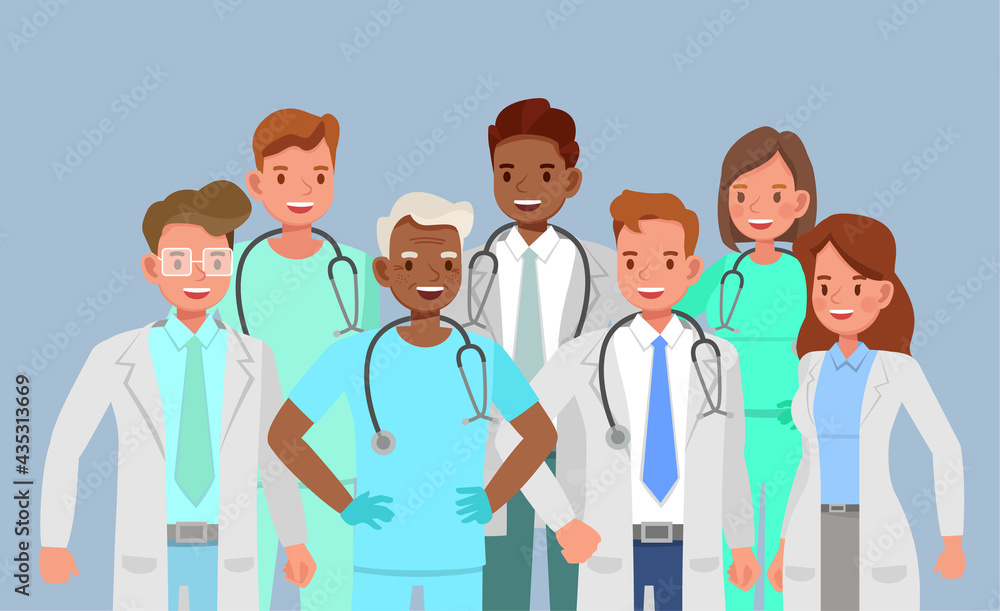 Poster doctor teamwork character vector design presentation in various action.