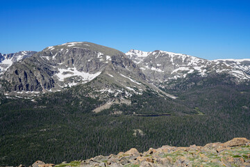 Fototapeta na wymiar High elevation overlooking a valley at Rocky Mountain National Park, Colorado, USA. 