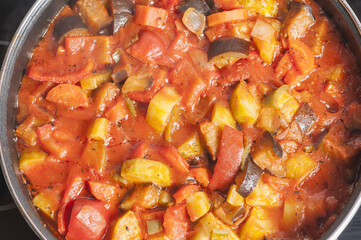 Close-up shot of bowl of ratatouille with