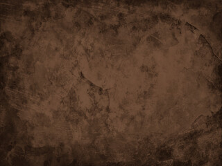 Brown background with old vintage texture. Elegant antique black grunge on dark brown background in vintage metal design. Brown painted wall. 