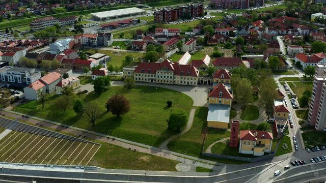 Bird's Eye View Of The Famous Eltz Castle In Vukovar City, Croatia. aerial