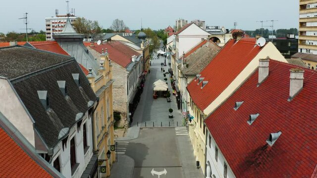 Aerial View Of Quiet Street During COVID-19 Pandemic With Baroque Architectures In Vukovar City, Croatia.