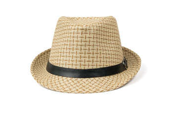 Men's summer hat with black belt isolated on white background.