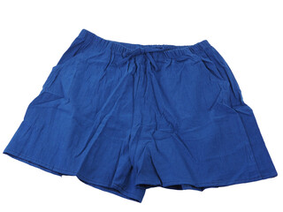Blue female cotton linen short pants isolated on a white background. 
