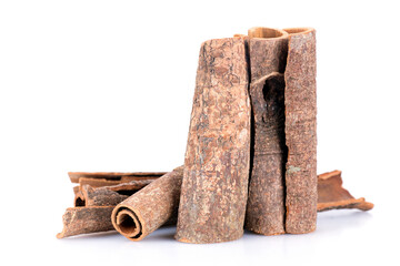 Chinese medicine cinnamon on white background