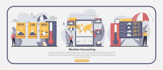 Fototapeta premium Set of Flat design weather forecasting illustration